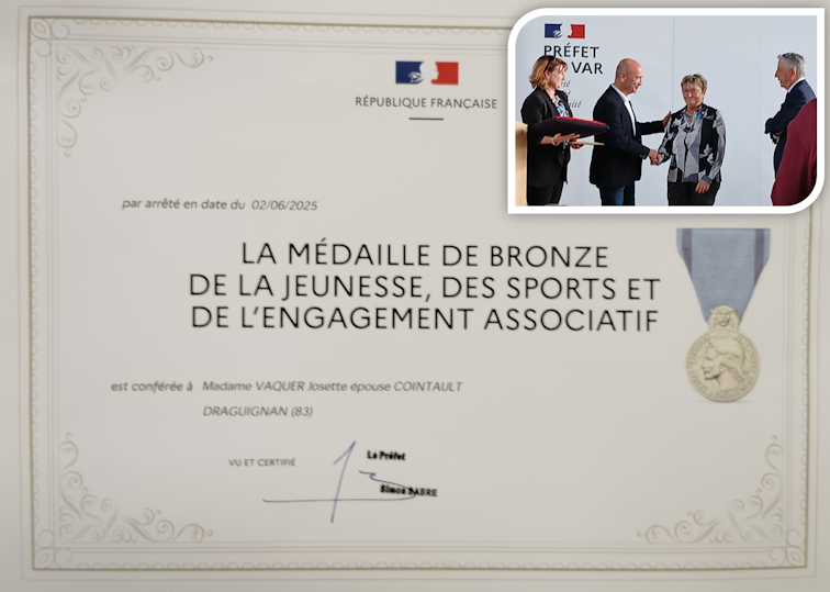 Le diplôme de Josette et sa remise de médaille